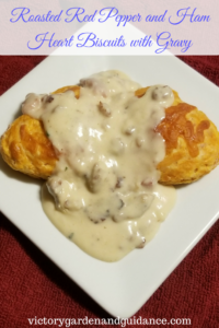 Roasted red pepper and ham heart biscuits with gravy